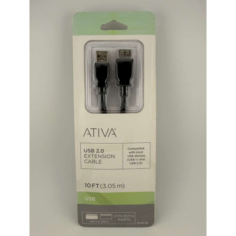 NEW Ativa 828-560 Black USB-A Male to Female 3.05m 10ft USB 2.0 Extension Cable